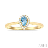 5x3 MM Pear Shape Aquamarine and 1/20 Ctw Single Cut Diamond Halo Semi-Precious Ring in 10K Yellow Gold